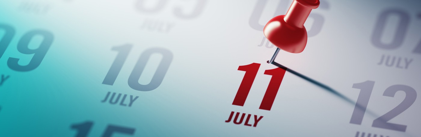Image of calendar with a push pin marking July 11