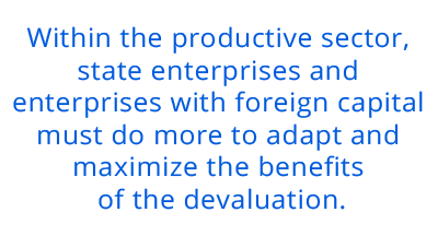 Within the productive sector, state enterprises and enterprises with foreign capital must do more to adapt and maximize the benefits of the devaluation.
