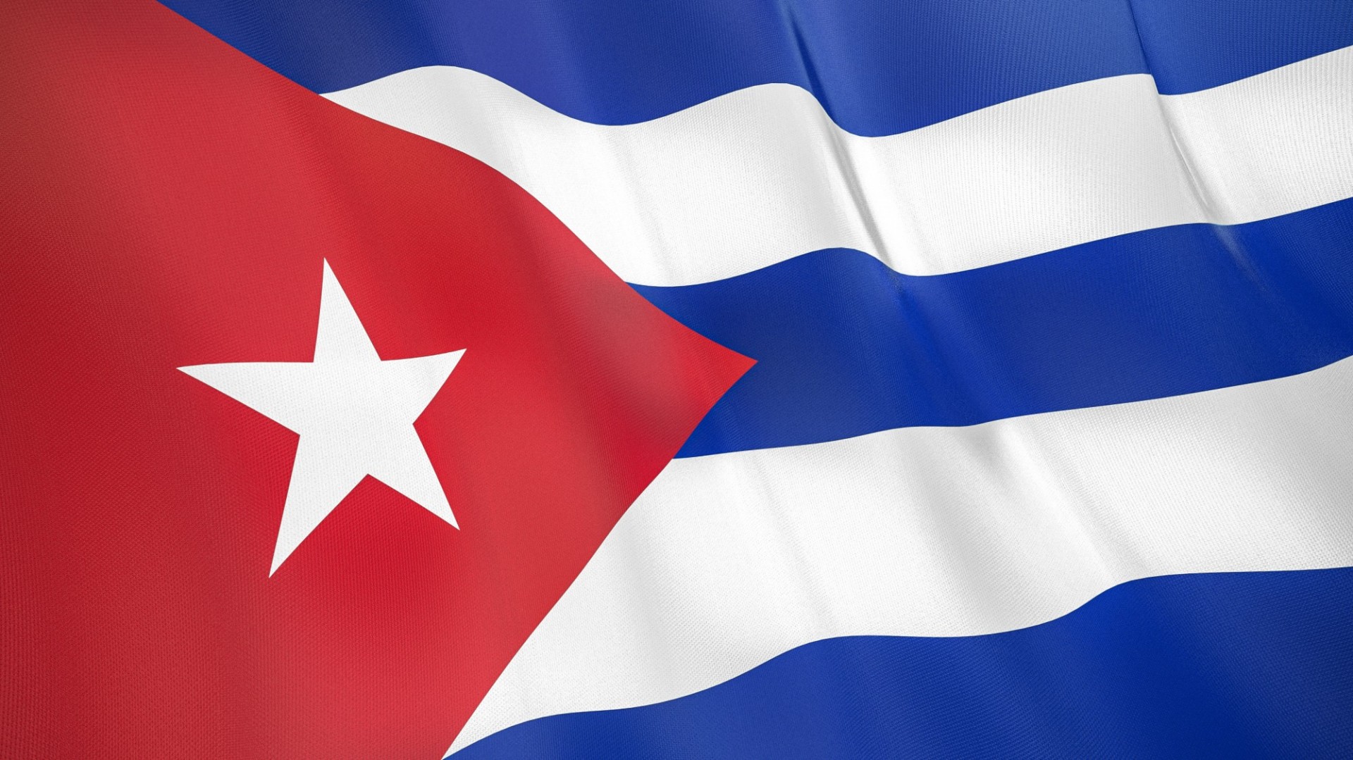 bandera cubana con un triangulo rojo, estrella blanca y franjas en azul y blanco 