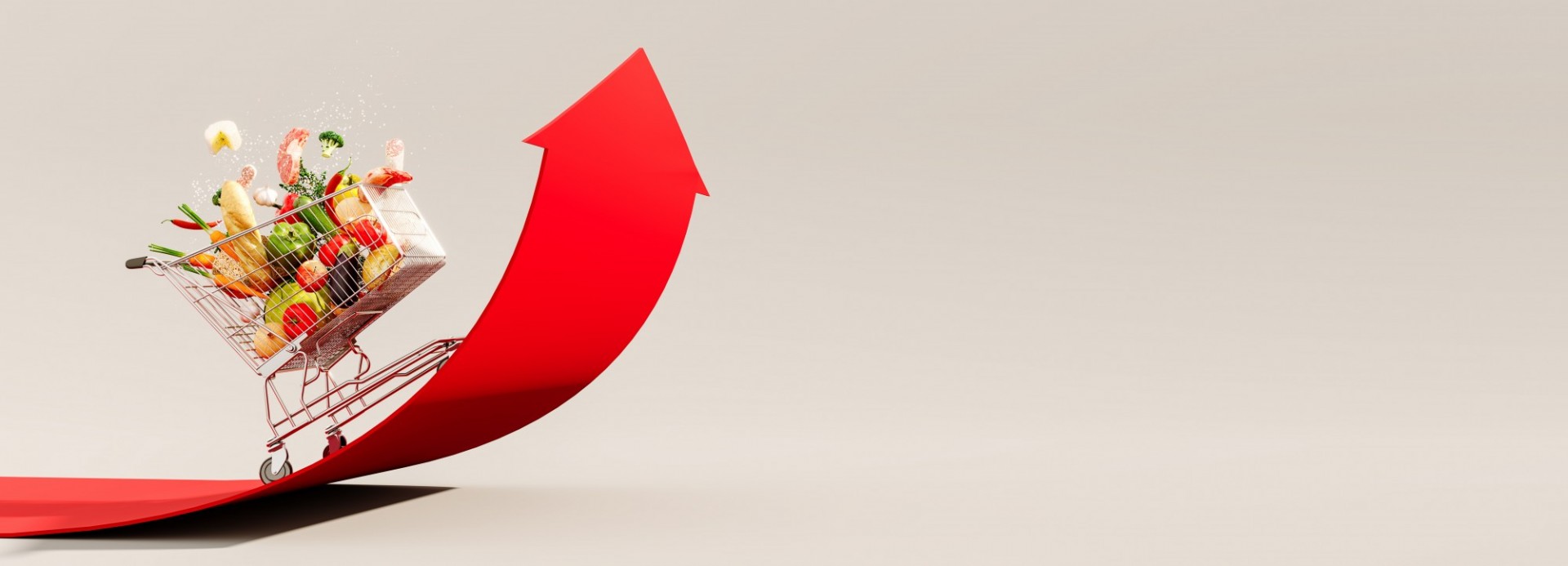 hd3dsh/stockadobe.com flecha roja disparándose para arriba con carrito de comida
