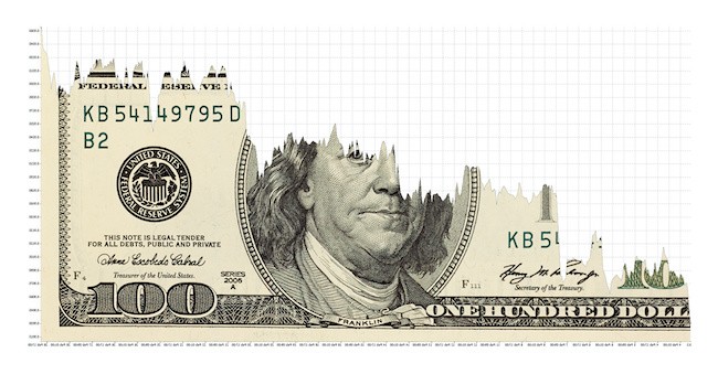 US $100 bill fading out from the top