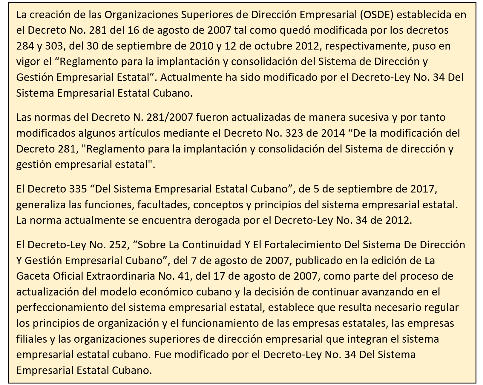 Texto de legislación en letras negras con fondo amarillo