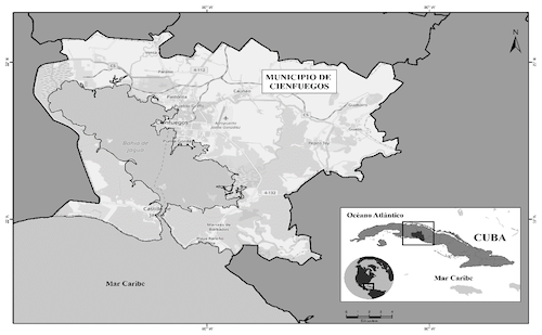 Mapa de la localización geográfica del municipio de Cienfuegos, Cuba.