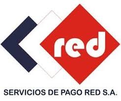 A logo containing text and clipart with three squares in diagonal format, black, white and red with the word "red" on the foremost red square.  Below, appear the words "Servicios de pago Red S.A."