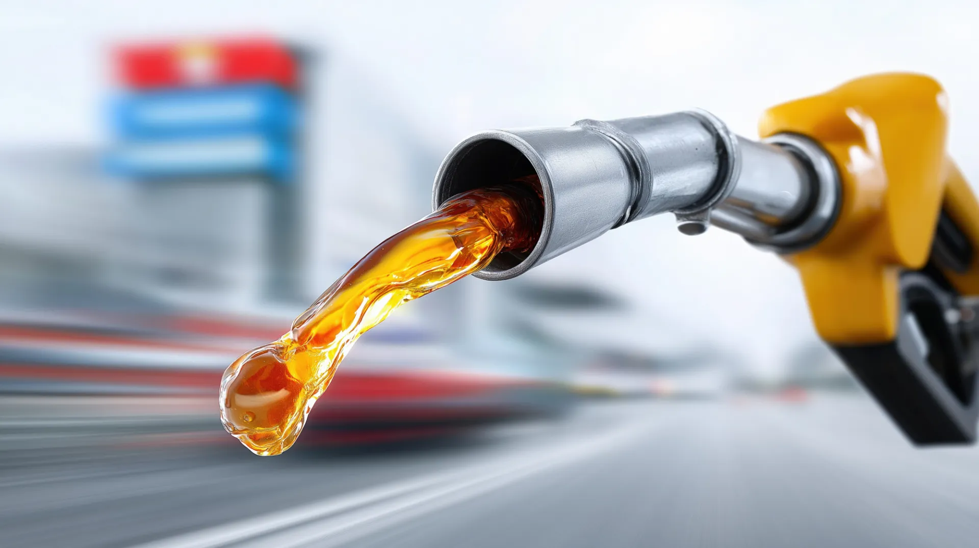 Gasolina fluyendo con un fondo borroso que sugiere velocidad.