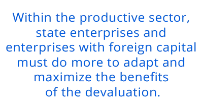 Within the productive sector, state enterprises and enterprises with foreign capital must do more to adapt and maximize the benefits of the devaluation.