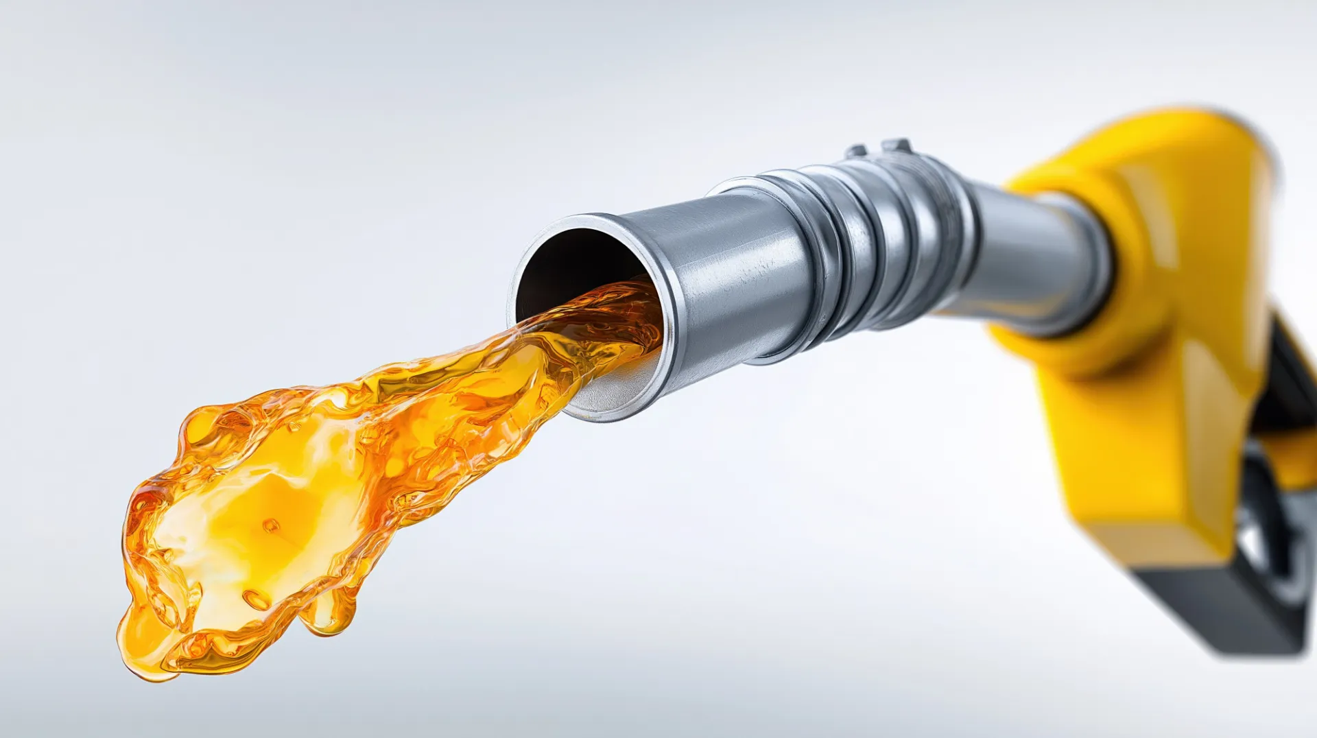 gasoline flowing from a nozzle with yellow handle