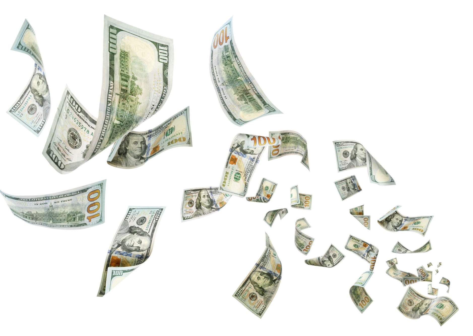 New Africa/stockadobe.com Dollar bills flying