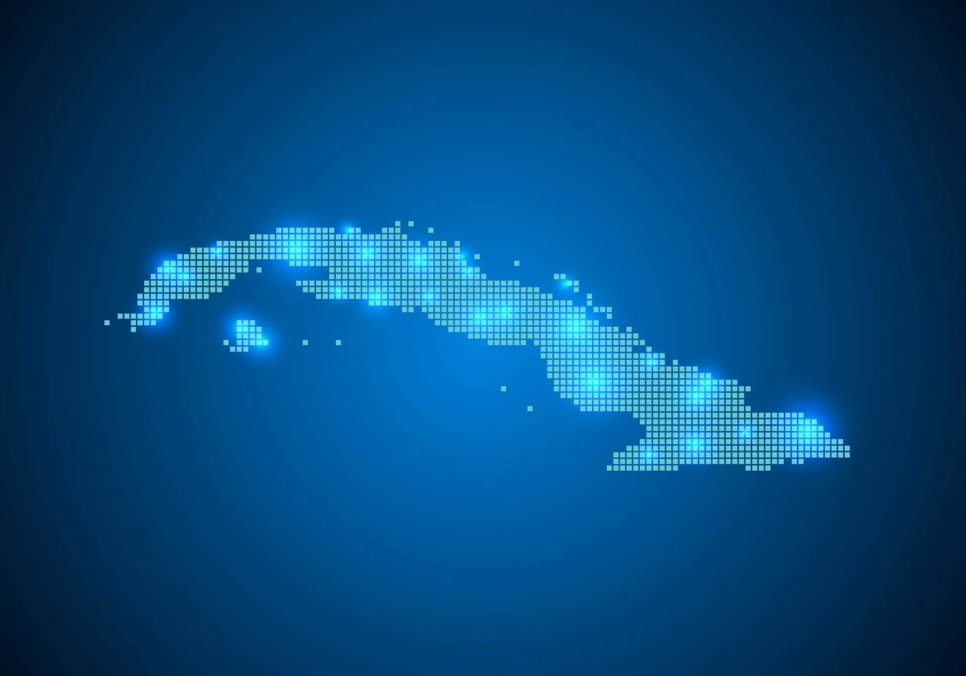 Imagen de la isla de Cuba toda interconectada e iluminada en colores de azul
